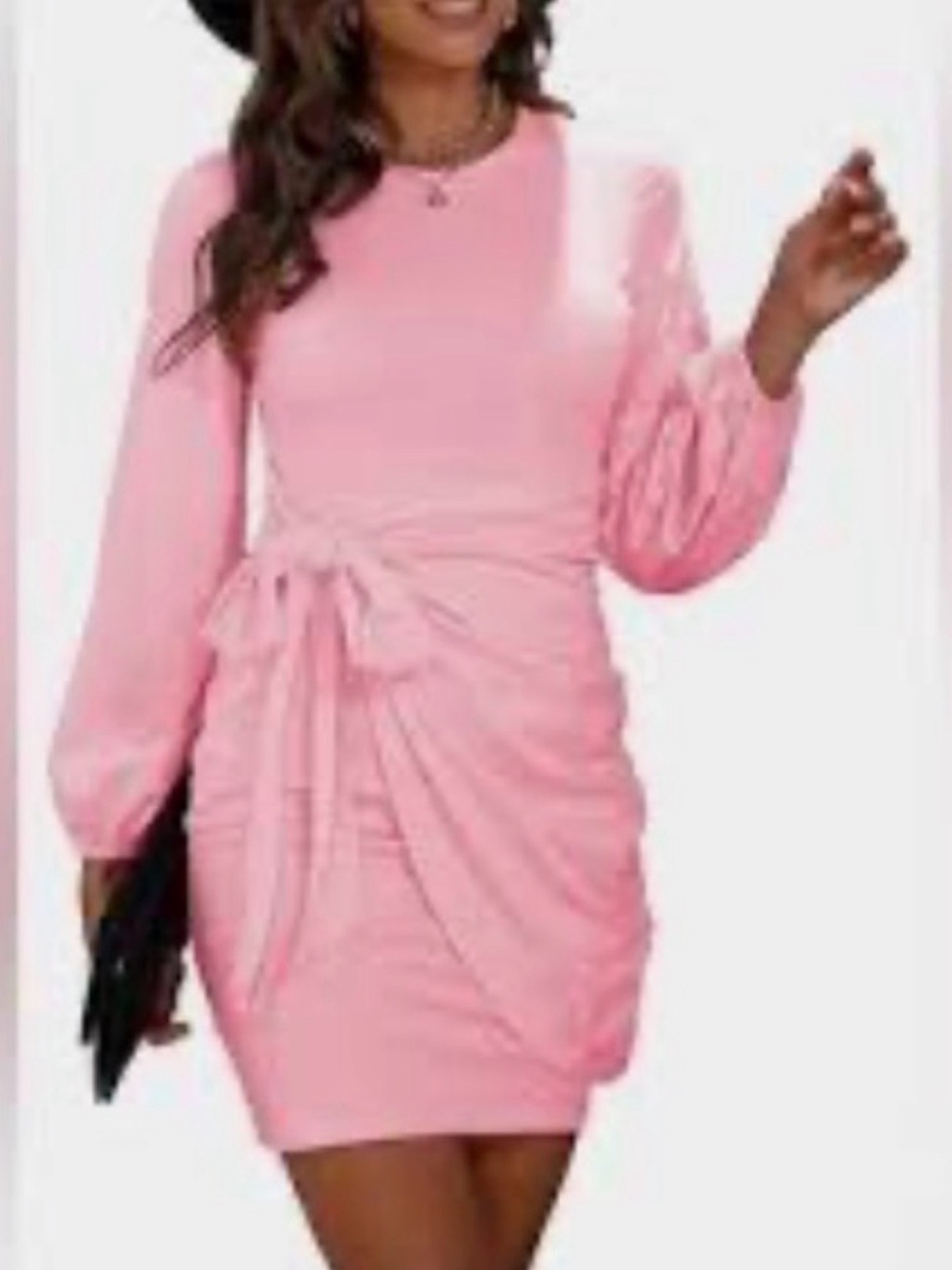 #842 Reoria Pink Long Sleeve Faux Wrap dress Size Large